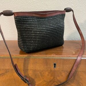 Vintage Higbee’s Black Woven Straw Bag with Leather Trim – Made in Italy